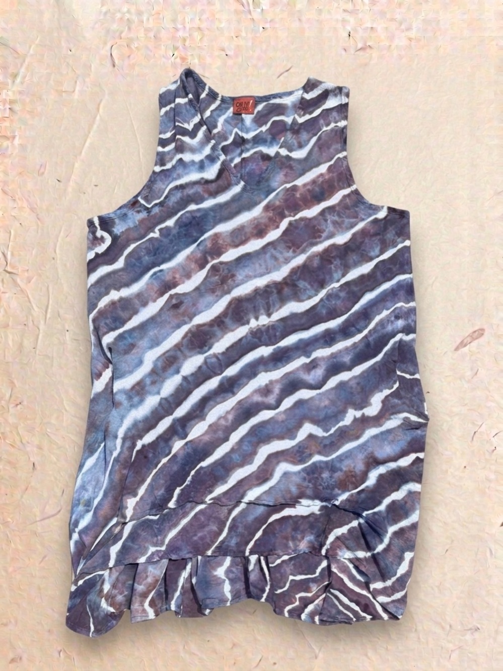 Oh My Gauze! Blue-Gray Tie-Dye Ruffle Hem Tank Dress